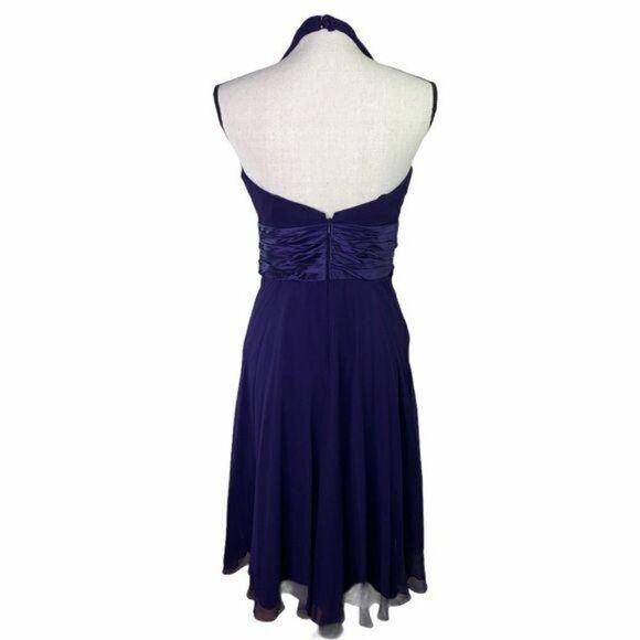 Maggy London Purple Silk Chiffon Halter Formal Prom Cocktail Dress 8 - Picture 3 of 13